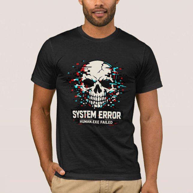 Glitch Skull System Error T-Shirt | Cyberpunk (Vorderseite)
