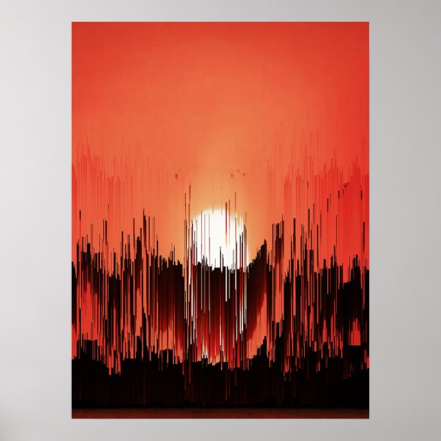 Glitch Sonnenuntergang Skyline Abstract Poster (Vorne)
