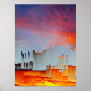 Glitch-Sonnenuntergangs-Landschaftsdekoration Poster