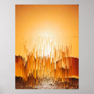Glitch-Sonnenuntergangs-Landschaftsdekoration Poster