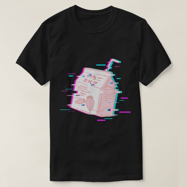 Glitch Strawberry Milk Aesthetic Art T-Shirt (Design vorne)