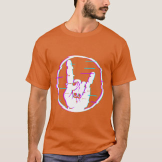 Glitch-Zeichen des Hörnerzeichens Hand Rock und Me T-Shirt