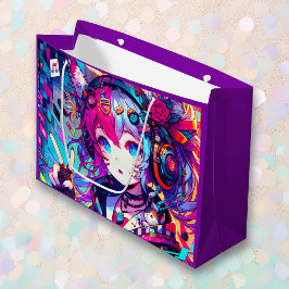 Glitchcore Colorful Anime Girl Artwork Geburtstag Große Geschenktüte