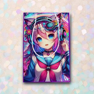 Glitchcore Colorful Anime Girl Artwork Geburtstag Mittlere Geschenktüte
