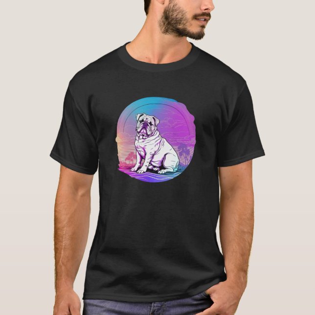 Glitched Out Synthwave Bulldog Aesthetic T-Shirt (Vorderseite)