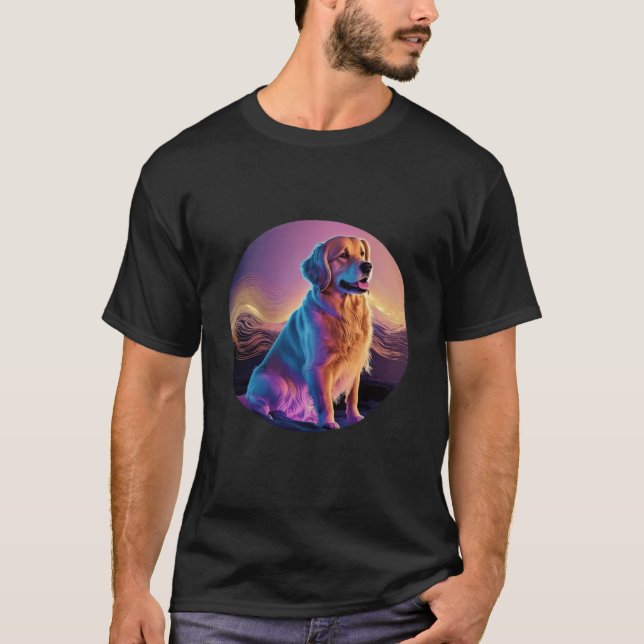 Glitched Out Synthwave Golden Retriever Aesthetic T-Shirt (Vorderseite)