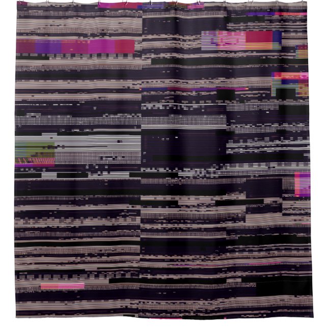 Glitched TV screen with broken pixels. Abstract fu Duschvorhang (Vorderseite)