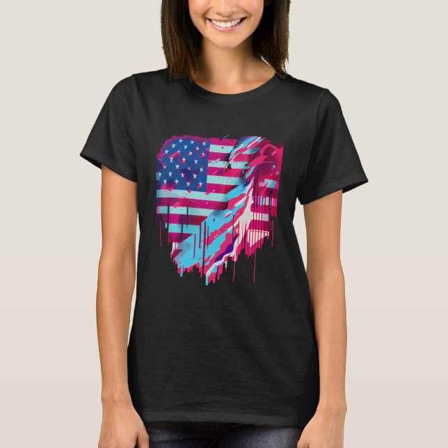 Glitched Vaporwave American Flag T-Shirt (Vorderseite)