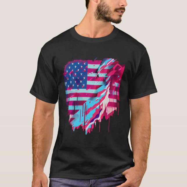 Glitched Vaporwave American Flag T-Shirt (Vorderseite)