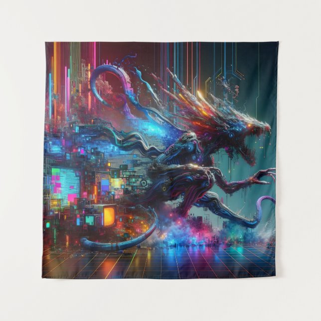 Glitching Creature, die sich vom Fernsehbildschirm Wandteppich (Vorderseite)