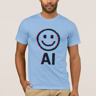 Glitchy AI Smiley - Futuristic Tech T - Shirt Desi