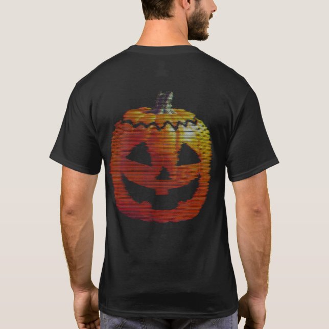 Glitchy TV Pumpkin Front & Back T-Shirt (Rückseite)