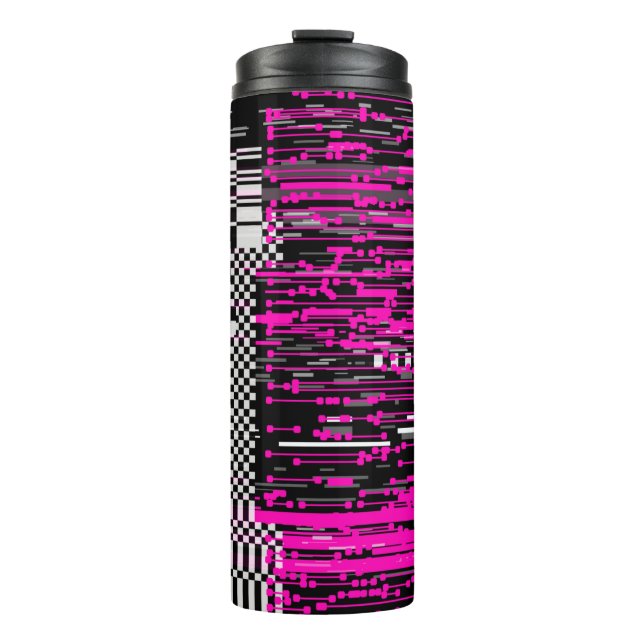 Glitted Retro VHS Bildschirm mit Flickern und gebr Thermosbecher (Vorderseite)