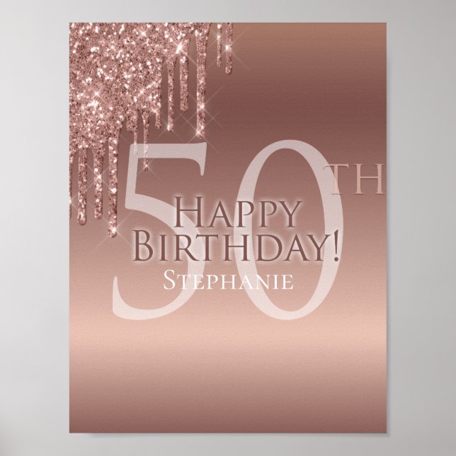 Glitter 50. Pinker Geburtstagsparty Poster (Vorne)