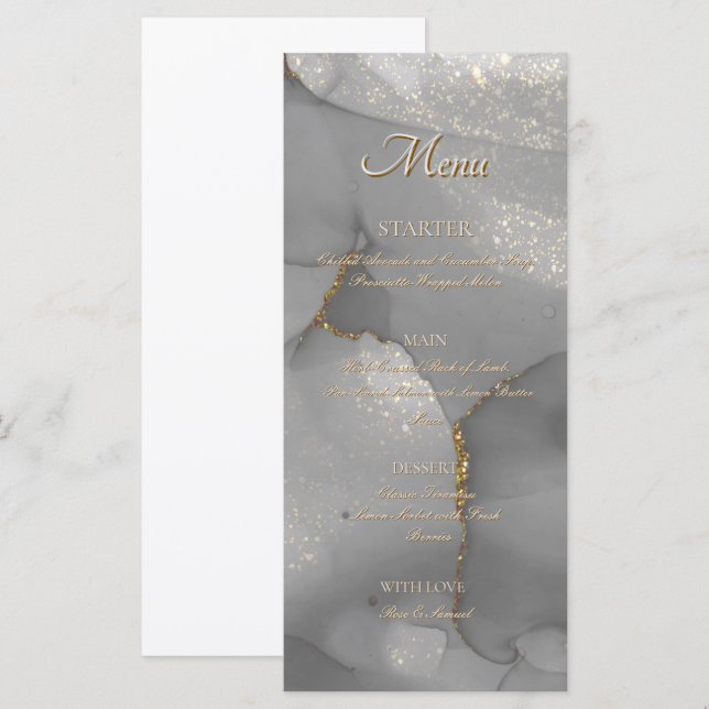 Glitter Alkohol Tinte Chic Flach Menü Menükarte (Vorne/Hinten)