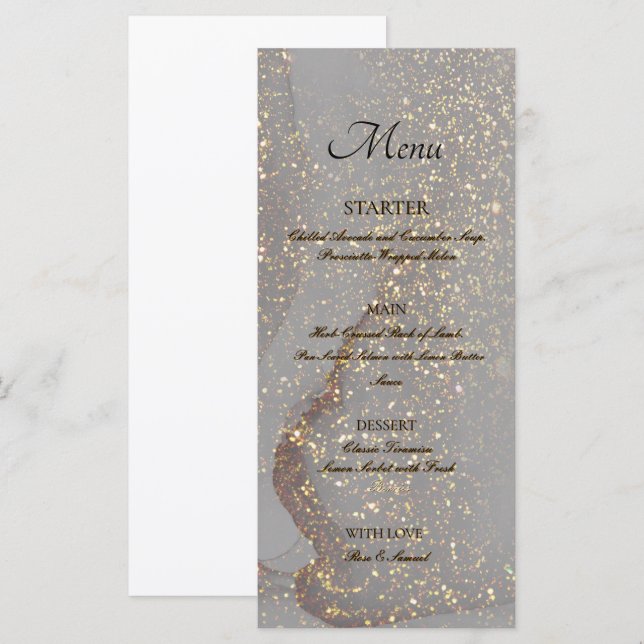 Glitter Alkohol Tinte Chic Flach Menü Menükarte (Vorne/Hinten)