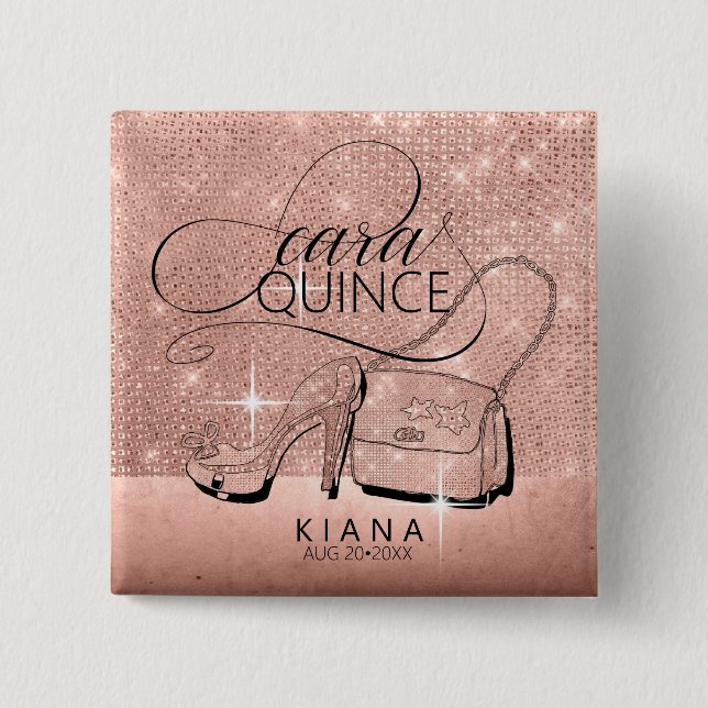 Glitter and Shine Quinceanera Rose Gold ID701 Button (Vorderseite)