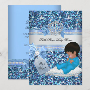 Glitter Baby Shower Junge Blau Kleiner Prinz Krone Einladung