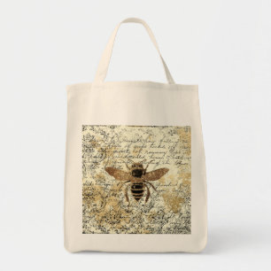 Glitter Biene auf Vintage-Ephemera Tragetasche