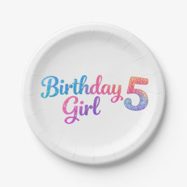 Glitter Birthday Girl 5 Party Plate Pappteller
