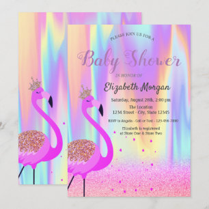 Glitter Bokeh, Flamingo, Ombre Holografisch Einladung