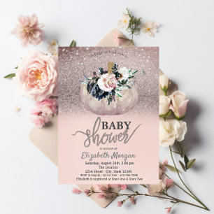 Glitter Bokeh, Florale Kürbis-Baby-Party Einladung