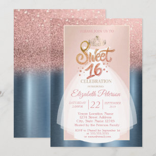 Glitter Bokeh Ombre, Kleid Blau Sweet 16 Party Einladung