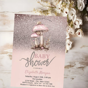 Glitter Bokeh, Pilze Schnecken Baby Shower Einladung