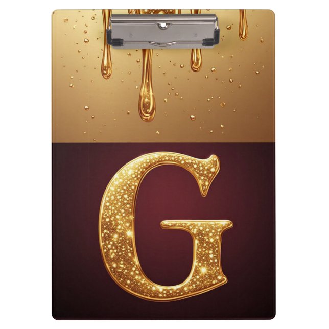 Glitter-Buchstabe G-Monogramm mit tropfender Flüss Klemmbrett (Vorderseite)