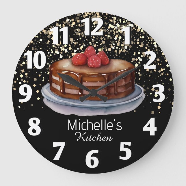Glitter Cake Baker Konditor persönlich Große Wanduhr (Vorderseite)