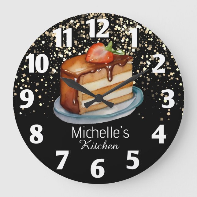 Glitter Cake Baker Konditor persönlich Große Wanduhr (Vorderseite)