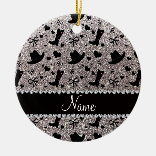 Glitter-Cowboystiefelhüte des individuellen Namens Keramik Ornament (Vorne)