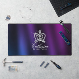 Glitter Crown Black Blue Lila Schreibtischunterlage