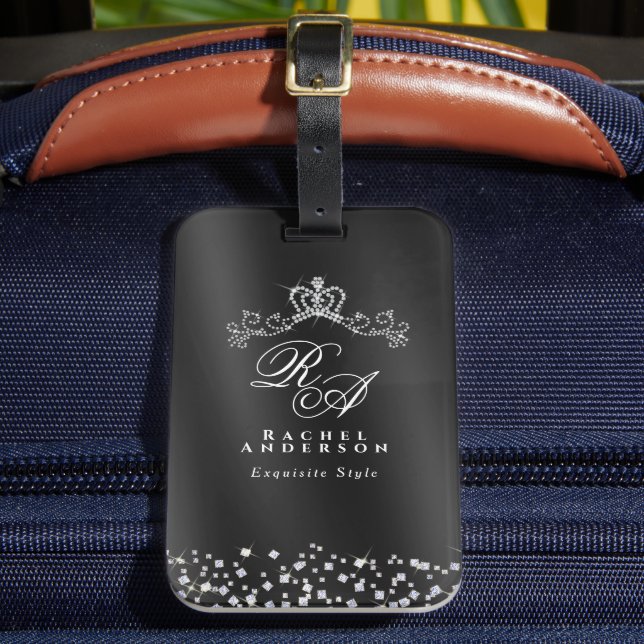 Glitter Crown Monogram Black Gepäckanhänger (Vorderseite Insitu 2)