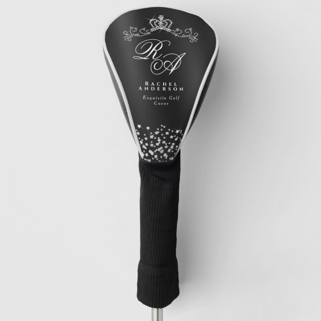 Glitter Crown Monogram Black Golf Headcover (Vorderseite)
