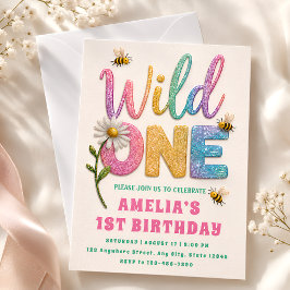 Glitter-Daisy-Hummel-Einladung zum 1. Geburtstag Einladung