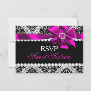 Glitter Damast & Rosa Juwelenbogen Sweet 16 RSVP Karte