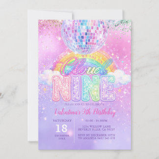 Glitter Disco Ball Pastel Cloud Nine Birthday Einladung