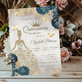 Glitter Dress,Butterfly Green Roses 15th Birthday Einladung