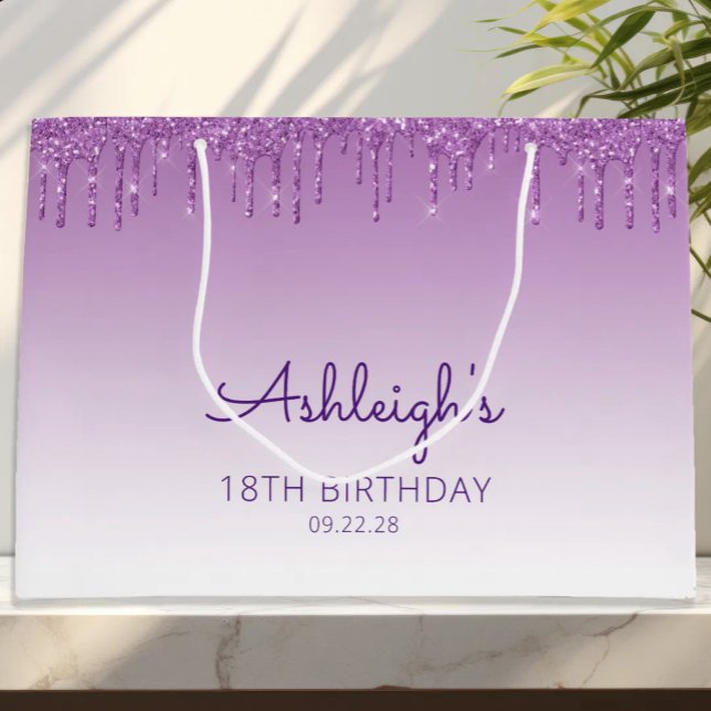 Glitter Drip 18. Geburtstag Lila Große Geschenktüte (Von Creator hochgeladen)