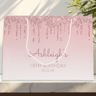 Glitter Drip 18. Geburtstag Rosa Große Geschenktüte
