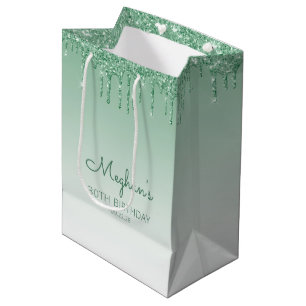 Glitter Drip 30. Geburtstag Grün Mittlere Geschenktüte
