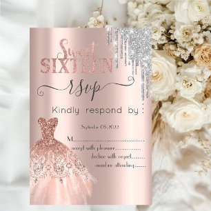 Glitter-Drip-Rosa-Gold-Kleid Sweet 16 RSVP Einladung