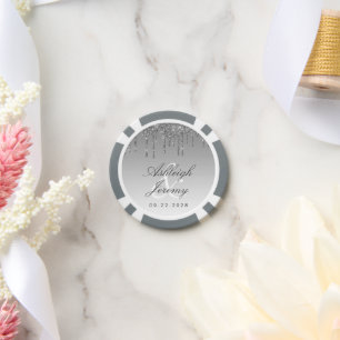Glitter-Drip-Sparkle-Ombre-Script-Silber-Hochzeit Pokerchips