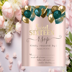 Glitter-Drips-Balloons Roségold Sweet 16 RSVP Einladung