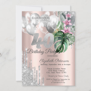 Glitter-Drips-Balloons Tropische Blumen 40.  Einladung