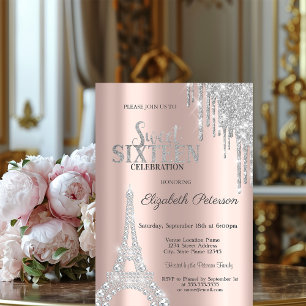 Glitter Drips, Diamanten Eiffelturm Sweet 16 Einladung