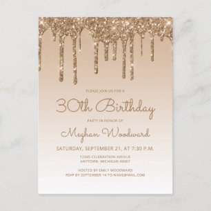 Glitter Drips Gold 30. Geburtstagseinladung Postkarte