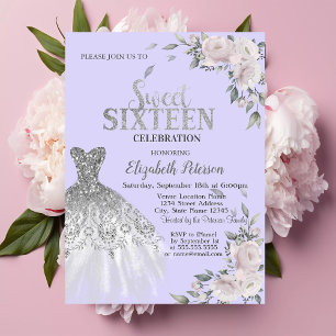Glitter Drips,Kleid,Blumen Veilchen Sweet 16 Einladung