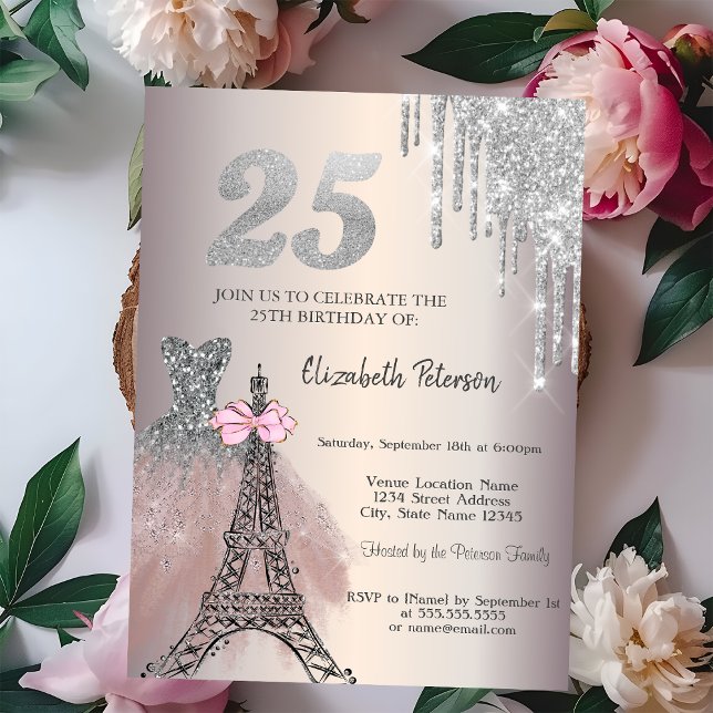 Glitter Drips Kleid Eiffelturm Schleife 25.  Einladung (Von Creator hochgeladen)